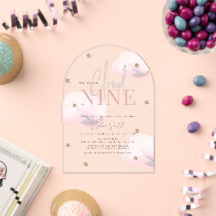 Cloud 9 Gold Stars Pink Girl Baby Dusche Acryleinladungen