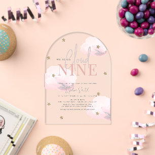 Cloud 9 Goldsterne Pink Mädchen Baby Shower Acryleinladungen