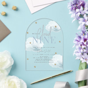 Cloud 9 Goldsterne Watercolor Junge Baby Shower Acryleinladungen