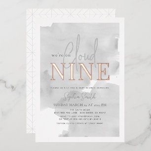 Cloud 9 Grauer Himmel Aquarell Baby Shower Folieneinladung