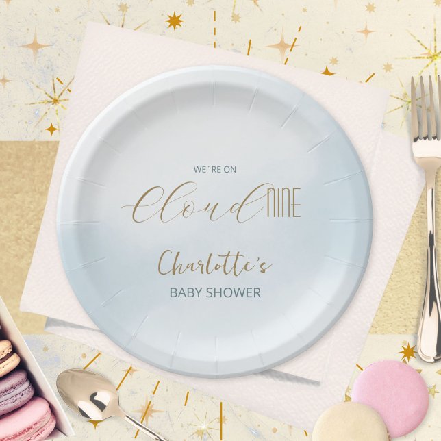 Cloud 9 Himmlisches Blau Baby Shower Pappteller (Cloud 9 Celestial Blue Baby Shower Paper Plates ©Susanne Sachers - Sunny Mind 🌞)