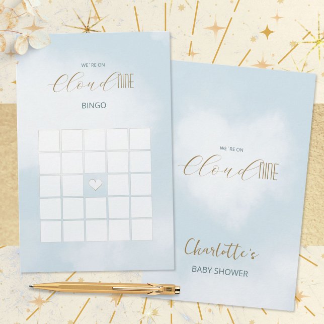 Cloud 9 Himmlisches Blau Babyshower Bingo Spiel (Cloud 9 Celestial Blue Baby Shower Bingo Game ©Susanne Sachers - Sunny Mind 🌞)