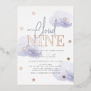 Cloud 9 Lavender Clouds Watercolor Boy Babydusche Folieneinladung