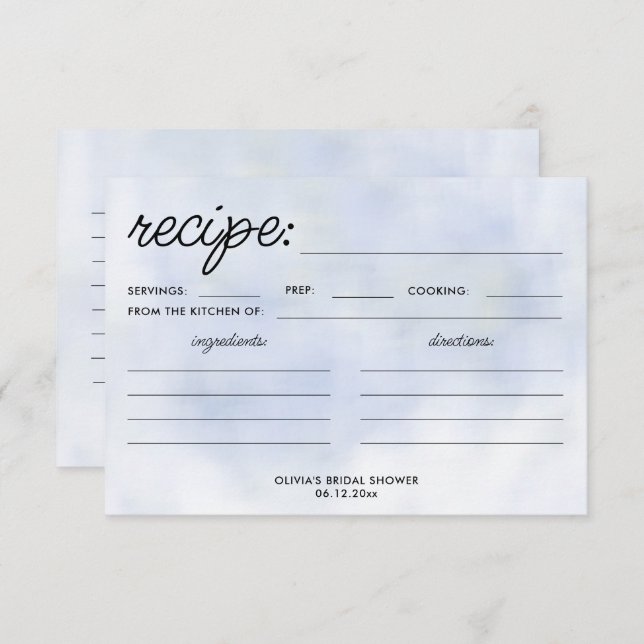Cloud 9 Pastel Blue Sky Brautparty Rezept Card (Vorne/Hinten)