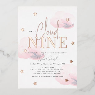 Cloud 9 Pink Clouds Watercolor Girl Babydusche Folieneinladung