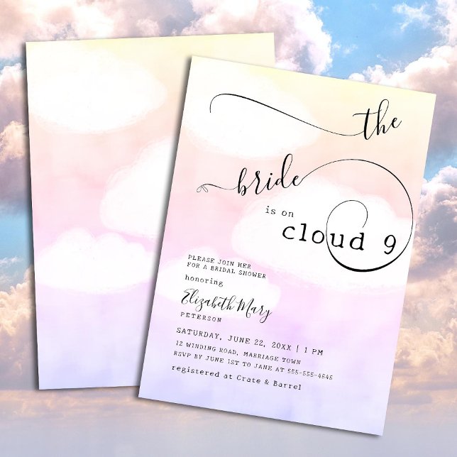 Cloud 9 Pink Sky Calligraphy Wirbel Brautparty Einladung (Von Creator hochgeladen)