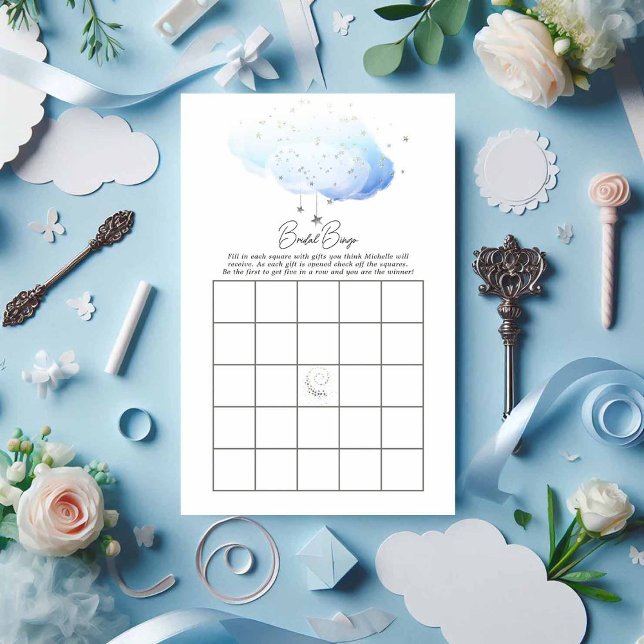 Cloud 9 Watercolor Brautparty Bingo (Cloud 9 Watercolor Bridal Shower Bingo)