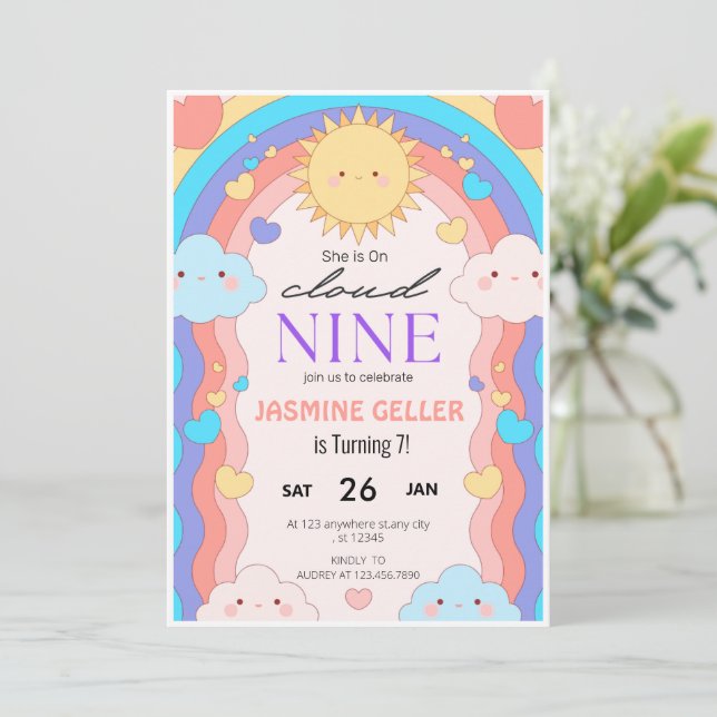 Cloud 9 zum Geburtstag Einladung (Stehend Vorderseite)