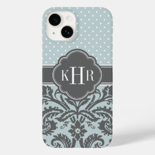 Cloud and Charcoal Gray Damask Polka Dots Monogram Case-Mate iPhone Hülle
