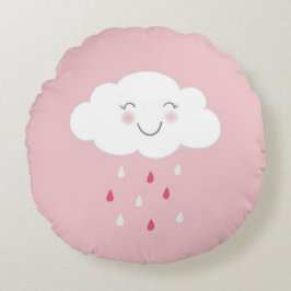 Cloud and Raindrops Pink Baby Rundes Kissen