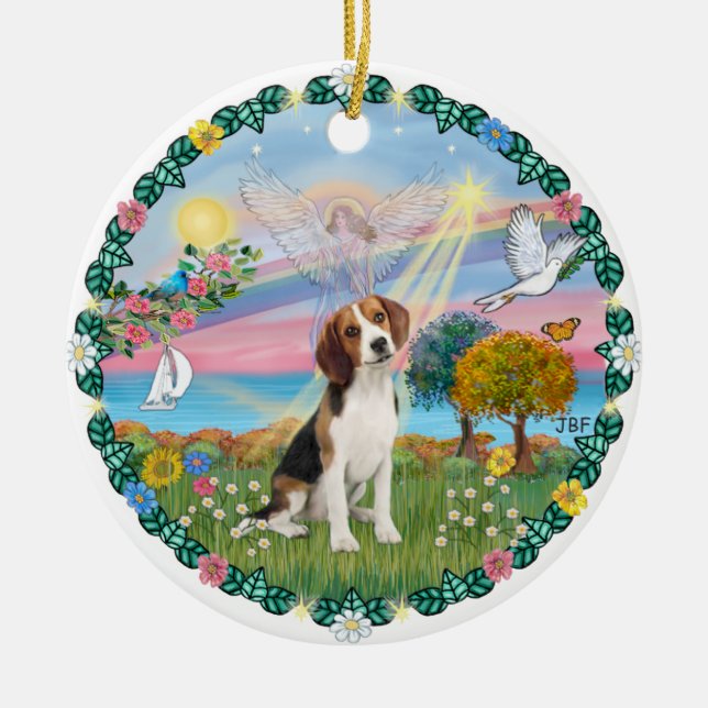 Cloud Angel #1B - Beagle Keramik Ornament (Vorne)
