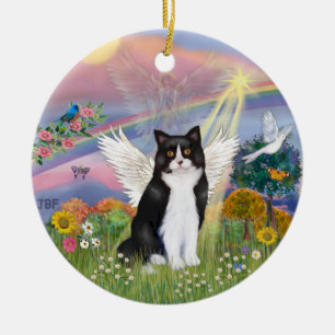 Cloud Angel - Schwarz-Weiß-Katzenengel Keramikornament