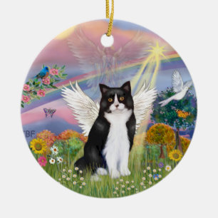 Cloud Angel - Schwarz-Weiß-Katzenengel Keramikornament
