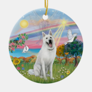 Cloud Angel - Weißer Deutscher Schäferhund Keramik Ornament