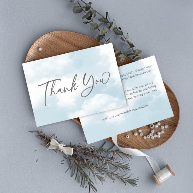Cloud baby dusche pastellgraue Wolken Babydusche Dankeskarte (Cloud nine baby shower pastel grey clouds baby shower thank you card)