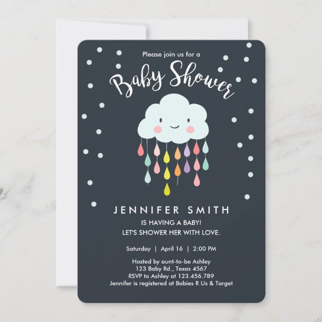 Cloud Baby Shower Einladung Raindrop Liebe (Vorderseite)