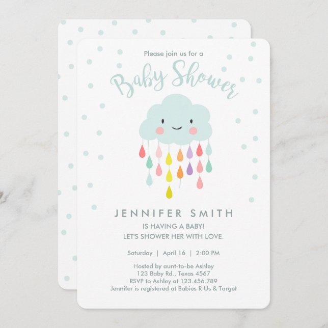 Cloud Baby Shower Einladung Raindrop Liebe (Vorne/Hinten)