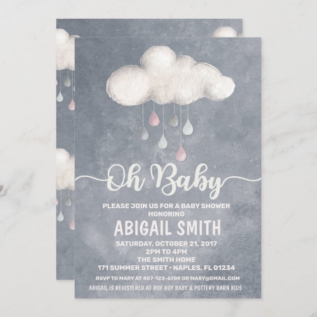 Cloud Baby Shower Einladung Raindrop Liebe (Vorne/Hinten)