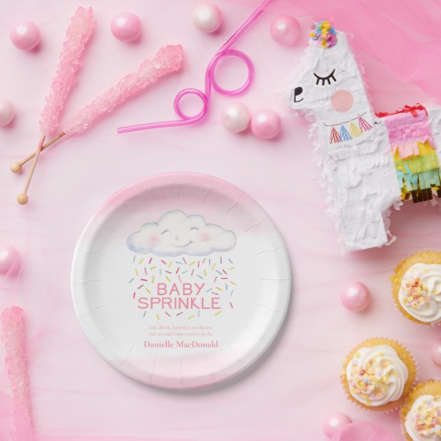Cloud Baby sprinkle rosa Aquarelldusche Pappteller (Party)