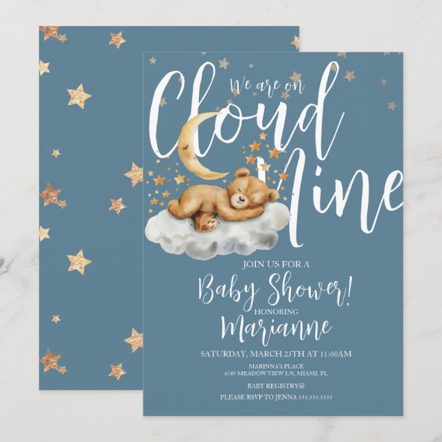  Cloud Bear Boy Stars Baby Shower  Invitation Einladung (Vorne/Hinten)