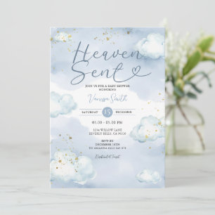 Cloud Blau Himmel Gesandte Babyparty Gold Glitter Einladung