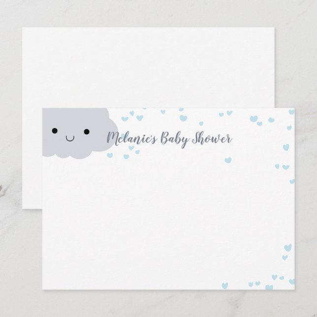 Cloud Blue Hearts Baby Shower Custom Stationery Einladung (Vorne/Hinten)