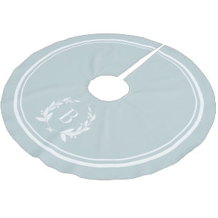 Cloud Blue Stripes and Wreath Monogram Tree Skirt Polyester Weihnachtsbaumdecke