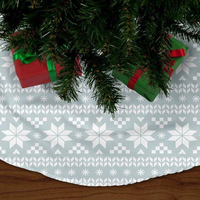 Cloud Blue und White Fair Isle Pattern Polyester Weihnachtsbaumdecke (Von Creator hochgeladen)