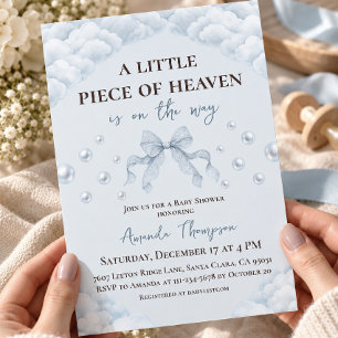 Cloud Bow Boy Little Piece of Heaven Babyparty Einladung