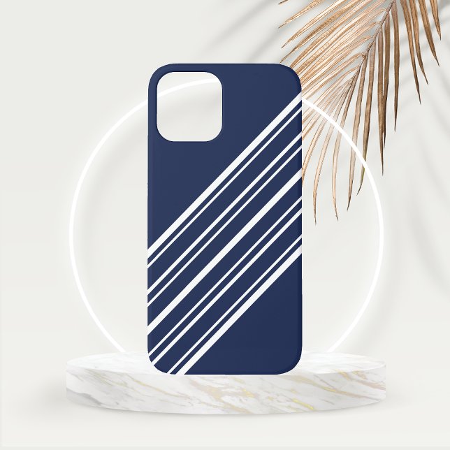 Cloud Burst Blue mit weißen Streifen Case-Mate iPhone Hülle (Cloudburst Blue with White Diagonal Stripes Phone Case)