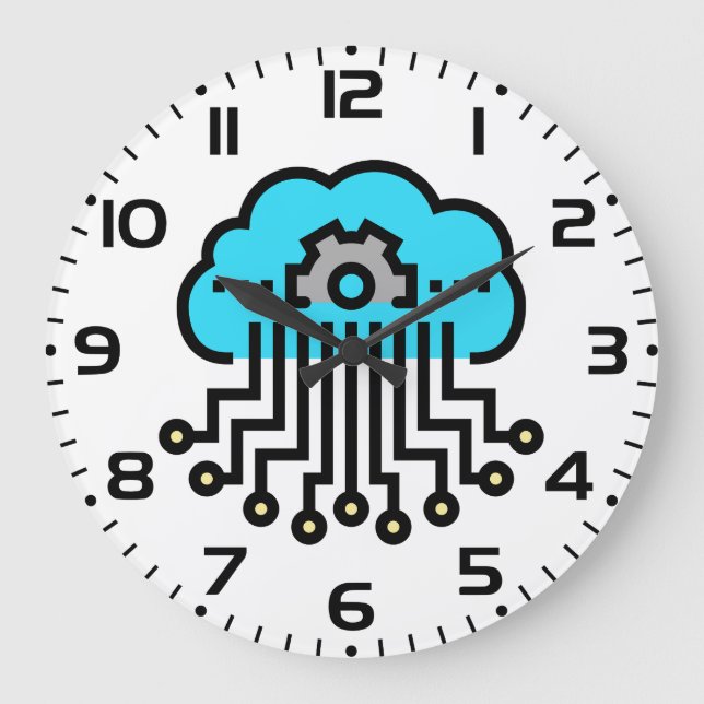 Cloud Computing Network Circuit Gear Tech Große Wanduhr (Vorderseite)