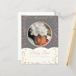 Cloud Confetti Dot Border Baby Grau Pink Ankündigungspostkarte