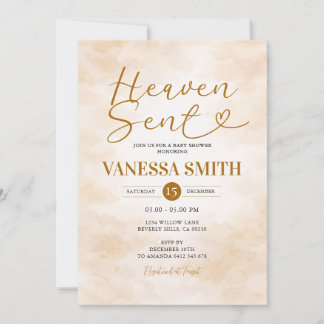 Cloud Heaven Sent Baby Shower Beige Watercolor Einladung