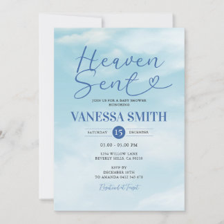 Cloud Heaven Sent Baby Shower Blue Watercolor Einladung