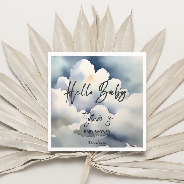 Cloud hello Baby Dusche graue Wolken Vorlage Serviette (Cloud hello baby baby shower grey clouds template napkins personalized tableware decor watercolor)