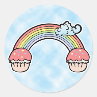 Cloud-Hintergrund, Ende der Regenbogenkuchen Runder Aufkleber