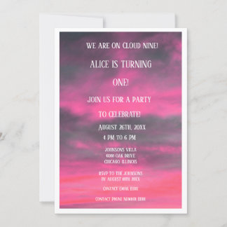 Cloud Nine 1. Girls First Birthday QR Code Rosa Einladung