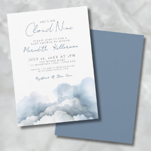 Cloud Nine 9 Elegantes Blaues Babyparty-Einladung Einladung