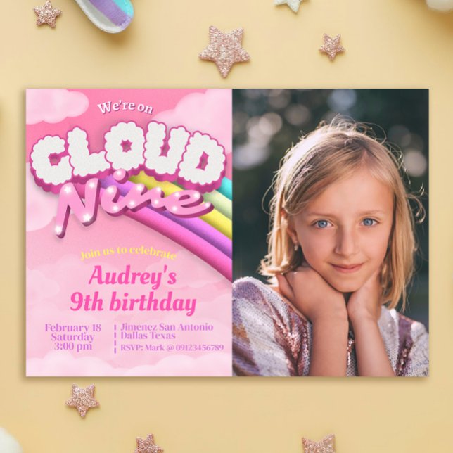 Cloud Nine - 9. Geburtstag - Mädchen Einladung (Cloud Nine - 9th Birthday - Girl Invitation)