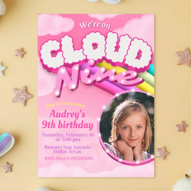 Cloud Nine - 9. Geburtstag mit Bild Einladung (Cloud Nine - 9th Birthday with Picture Invitation)