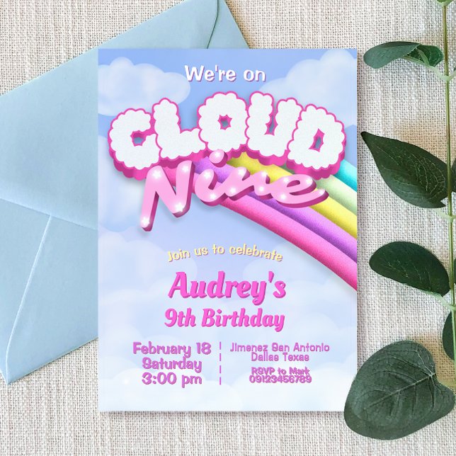 Cloud Nine - 9. Geburtstagseinladung Einladung (Cloud Nine - 9th Birthday Invitation)