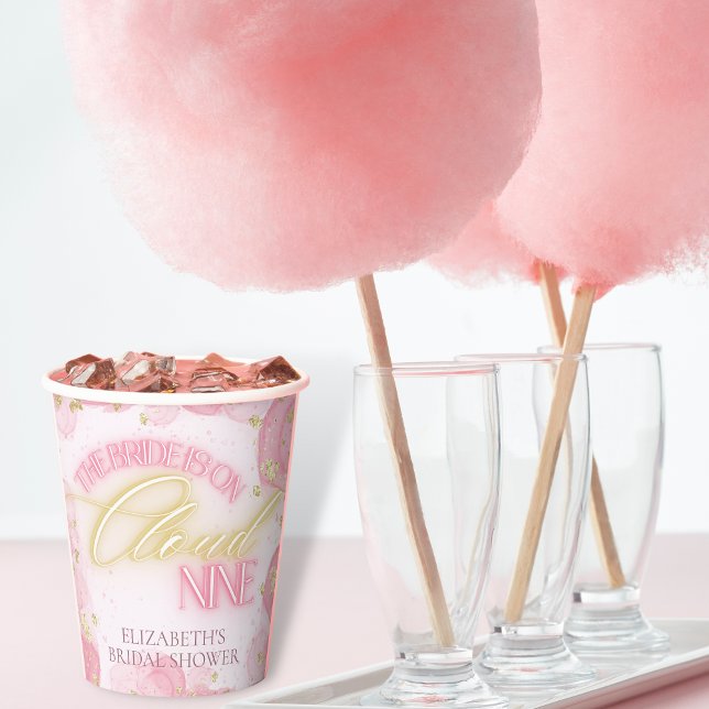 Cloud Nine 9 Glow Pink Gold Glitzer Brautparty Pappbecher (Von Creator hochgeladen)