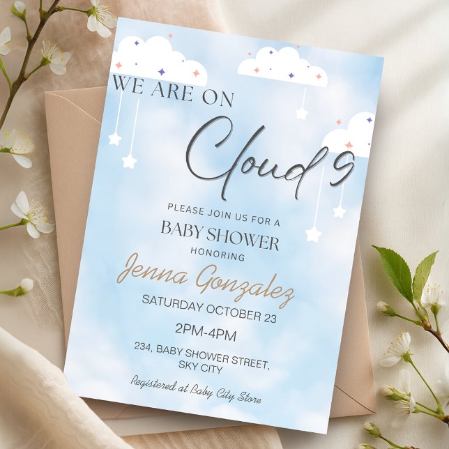 Cloud Nine 9 Sky Baby Boy Baby Shower Einladung (Cloud Nine 9 Sky Baby Boy Baby Shower Invitation)