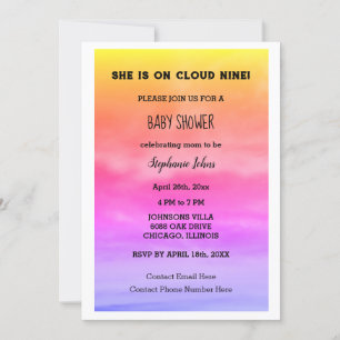 Cloud Nine Baby Dusche QR Code Baby Girl Pink Art Einladung