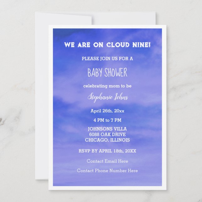 Cloud Nine Baby Showboys Girls Blue Abstrakt Einladung (Vorderseite)