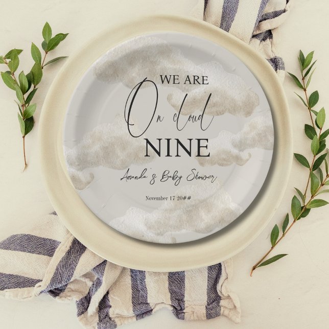 Cloud Nine Beige Gender Neutral Sky Baby Shower Pappteller (Von Creator hochgeladen)