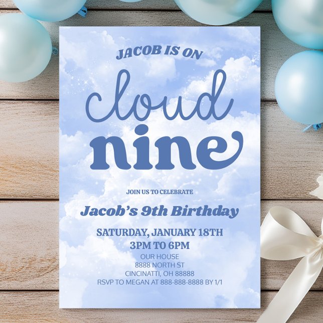 Cloud Nine Blue 9. Geburtstagsparty Einladung (Von Creator hochgeladen)