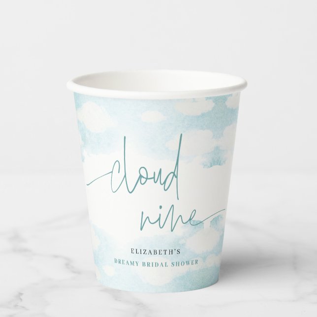 Cloud Nine Blue and White Brautparty Pappbecher (Vorderseite)