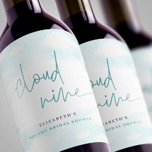 Cloud Nine Blue and White Brautparty Weinetikett