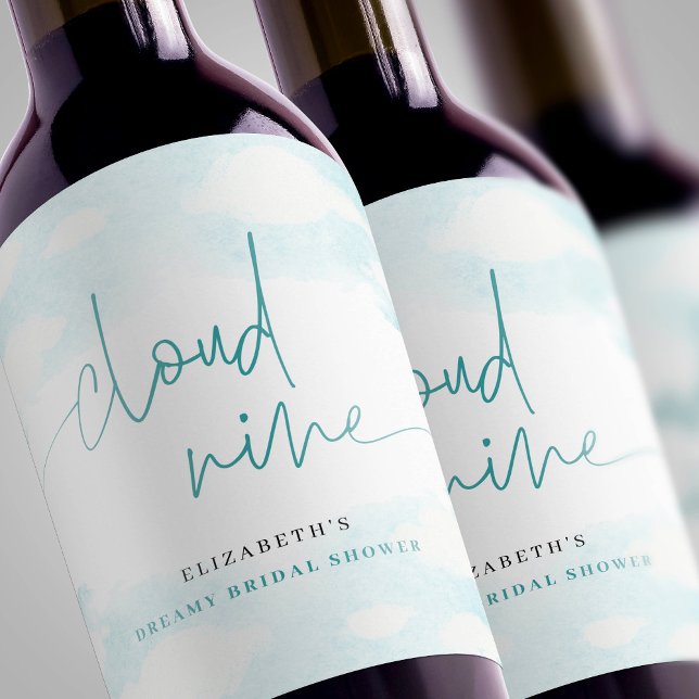 Cloud Nine Blue and White Brautparty Weinetikett (Von Creator hochgeladen)